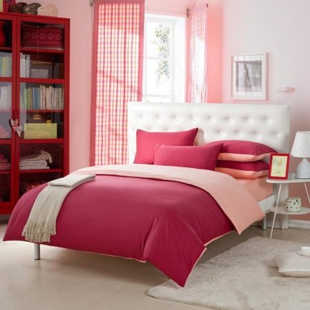 Claret-red and Pink Solid Pure Color Simply Shabby Chic Girls Bedroom Full, Queen Size Bedding Sets