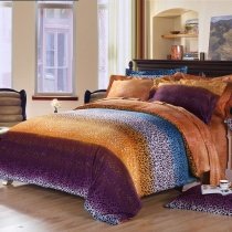 Purple Orange and Teal Blue Cheetah | Leopard Print Sexy Adult Unique Design Full, Queen Size Bedding Sets