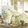 Blue Green and Yellow Rustic Scene and Vintage Chic Floral Print Modal Tencel Full, Queen Size Bedding Quilt Covet Sets