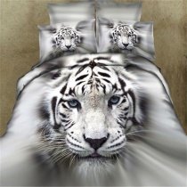 Black Grey and White White Tiger Print The King of Forest Jungle Safari Unusual Kids Full Size Bedding Sets