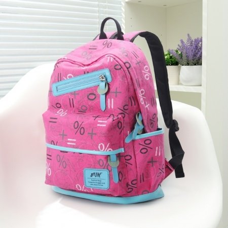 Magenta Pink Canvas with Blue Leather Trim Monogrammed Girls Satchel School Backpack Personalized Sewing Pattern Travel Bag