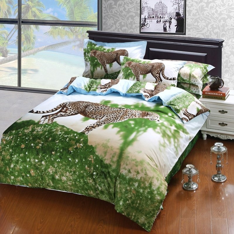 Forest Green White Brown Leopard Print Jungle Safari African Theme 3D