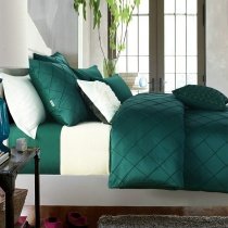 Pine Green and White Lattice Pattern Luxury Hotel Style Embroidered Design Western Themed 100% Egyptian Cotton Full, Queen Size Bedding Sets