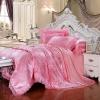 Girls Hot Pink English Rose Pattern Romantic Princess Style Luxury Lace Edge Sequin Jacquard Design Full, Queen Size Bedding Sets