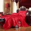 Chinese Red Yorkshire Rose Pattern Noble Excellence Luxury Lace Edge Sequin Jacquard Design Full, Queen Size Bedding Sets
