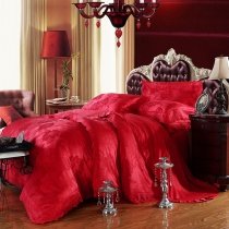 Chinese Red Victorian Rose Floral Pattern Asian Inspired Oriental Style Romantic Lace Edge Jacquard Design Full, Queen Size Bedding Sets