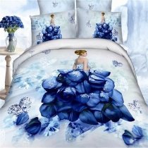 Dark Blue and White Antique Rose Princess Pattern Diamond Print Elegant Cute Girly Themed 100% Cotton Twin, Full Size Bedding Sets