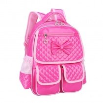 Solid Rose Red Patent Leather with Pink Trim Girls Pupil Diamond School Backpack Stylish Sewing Pattern Cute Bow Preppy Book Bag