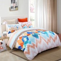 Orange Red Blue and Salmon Chevron Stripe Modern Bohemian Bright Colorful High Fashion 100% Cotton Full, Queen Size Bedding Sets