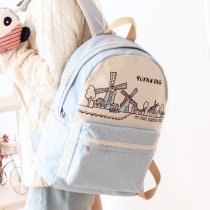 Durable Canvas Lace Girls Preppy School Book Bag Light Blue White Personalized Polka Dot and Windmill Hiking Travel Laptop Backpack