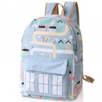 Durable Light Blue Canvas Junior Preppy School Book Bag Personalized Hip-hop Colorful House Casual Hiking Travel 14 Inch Laptop Backpack