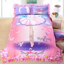 Pink and Lavender Purple Ballet Girl Print Cute and Elegant Princess Style Stylish Ruched Edge 100% Cotton Twin, Full Size Bedding Sets