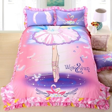 Pink and Lavender Purple Ballet Girl Print Cute and Elegant Princess Style Stylish Ruched Edge 100% Cotton Twin, Full Size Bedding Sets