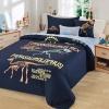 Deep Blue Coral and Yellow Dinosaur Pattern and Monogrammed Cretaceous Animal Hipster Style 100% Cotton Twin, Full Size Bedding Sets