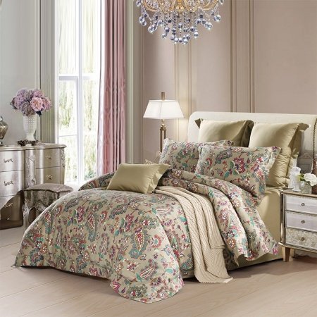 Khaki Garnet Red and Aqua Blue Western Paisley Print Vintage Bohemian Style 100% Egyptian Cotton Full, Queen Size Bedding Sets