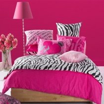 Elegant Girls Black White and Hot Pink Zebra Stripe Print High Fashion Reversible 100% Cotton Twin, Full, Queen Size Bedding Sets