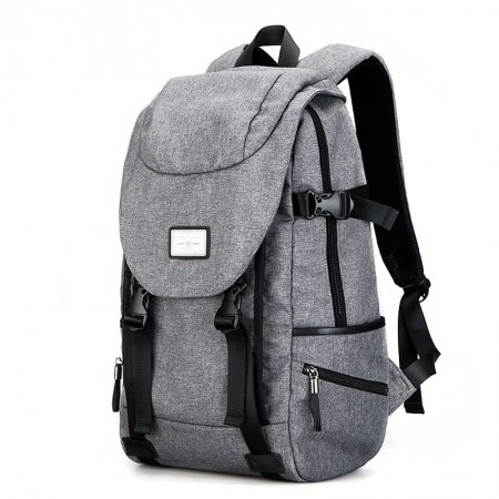 Oversized Solid Silver Gray Oxford Masculine Men Flap Laptop Travel Backpack Durable Sewing Pattern Zipper Preppy School Campus Book Bag
