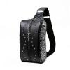 Personalized Black Leather Engraved Dragon Men Crossbody Shoulder Chest Bag Vintage Rivet Studded Rock and Roll Travel Sling Backpack