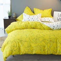Yellow Black and White Banana Print Shabby Chic Unique Hipster Funky Style 100% Cotton Twin, Full, Queen Size Bedding Sets