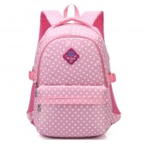 Upscale Blush Pink and White Nylon Preppy School Backpack Trend Polka Dot Print Elegant Girly Cute Girls Zipper Pupil Campus Book Bag