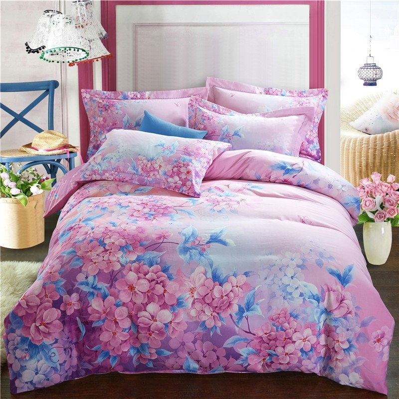 Pastel Style Floral Print Elegant Girls Full, Queen Size Bedding Sets