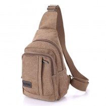 Vintage Coffee Brown Canvas Masculine Men Crossbody Shoulder Chest Bag Durable Sewing Pattern Casual Travel Hiking Sling Backpack