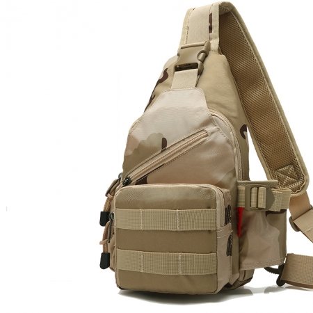 Khaki Brown Oxford Tactical Anti Theft Men Crossbody Shoulder Chest Bag Military Camouflage Print Casual Travel Hiking Sling Backpack