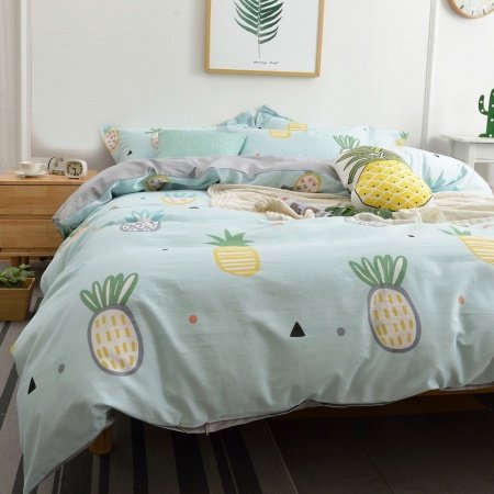 Kids Magic Mint Yellow and White Pineapple Print Stylish Cartoon Themed Cute Style Twin, Full, Queen Size Bedding Sets