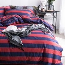 Burgundy Red and Royal Blue Rugby Stripe Print Simply Chic Masculine Full, Queen Size Bedding Sets for Boys