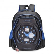 Black Blue Oxford Pupil Boys Preppy Style Book Bag Personalized Monogrammed Clock Pattern Zipper Kids School Campus Backpack