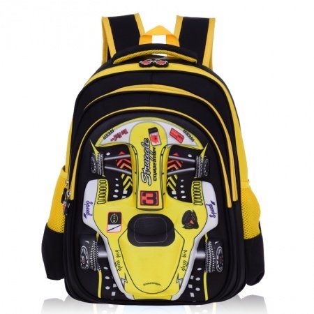 Personalized Black and Yellow Oxford Cool Boys Pupil Preppy Book Bag Vintage Car-shaped Zipper School Campus Backpack