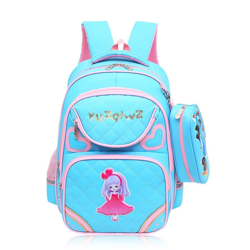 Aqua Blue Polyester with Pink Trim Girls Pupil School Book Bag Preppy ...