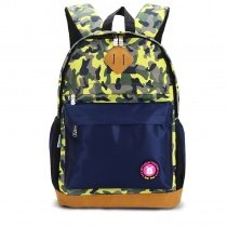 Dark Blue Yellow Green Orange and Gray Nylon Boys Pupil School Book Bag Military Camouflage Print Campus Backpack