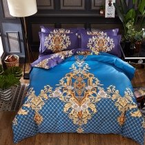 Luxury Royal Blue and Gold Victorian Gothic Pattern Bohemian Chic Royal Style Full, Queen Size Bedding Sets