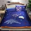 Navy Blue White and Red Dinosaur Star Tartan Plaid Print Jungle Animal Themed Twin, Full Size Bedding Sets