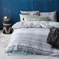 Gray White and Sage Green Aztec Tribal and Chevron Stripe Print Bohemian Gypsy Rustic Chic Southwestern Full, Queen Size Bedding Sets