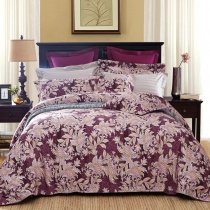 Purple Beige and Gold Botanical Rustic Western Floral Print Shabby Chic Twin, Full, Queen Size Bedding Sets