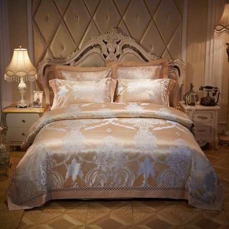 Silver and Metallic Gold Medieval Rococo Pattern Vintage Victorian Style Baroque Style Full, Queen Size Bedding Sets