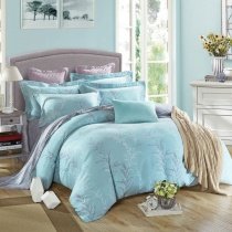 Light Blue and Gray Fern Leaf Tropical Botanical Full, Queen Size Bedding Sets