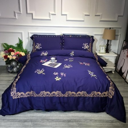 Deep Blue and Gold Tribal Border Floral Pattern Full, Queen Size Bedding Sets
