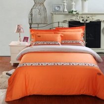 Solid Orange Striped Print Luxury Soft Full, Queen Size Bedding Sets