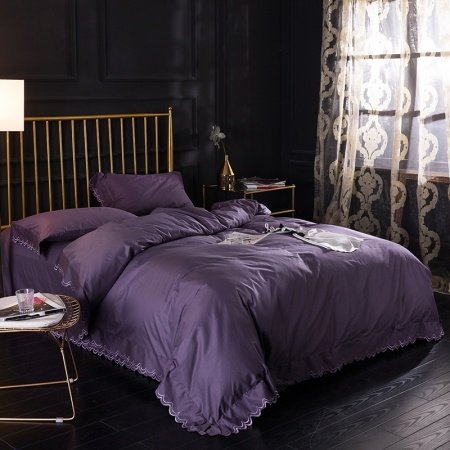 Plain Purple Scalloped Boutique Shabby Chic Full, Queen Size Bedding Sets