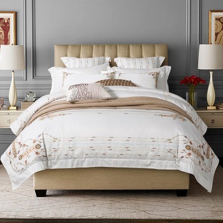 Full, Queen Size White and Gold Romantic Style Full, Queen Size Bedding Sets