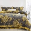 Black and Yellow Vintage Peony Flower Full, Queen Size Bedding Sets