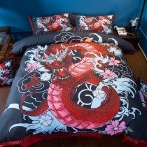 Red and Black Dragon Gaming Anime Style Twin, Full, Queen Size Bedding Sets