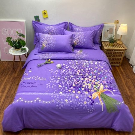 Purple Wildflower Print Beautiful Elegant Girls Full, Queen Size Bedding Sets