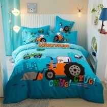 Teal Black and Orange Construction Excavator Boys Children Kids Twin, Full, Queen Size Bedding Sets