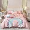 Pink and White Rainbow and Cloud Pastel Style Cute and Elegant Girls Full, Queen Size Bedding Sets