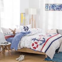White Red and Blue Stripe and Polka Dots Print Nautical Themed Bedding Sets for Kids Boys|Girls