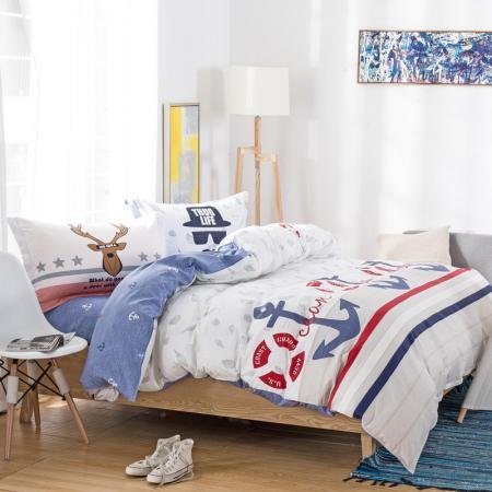 White Red and Blue Stripe and Polka Dots Print Nautical Themed Bedding Sets for Kids Boys|Girls